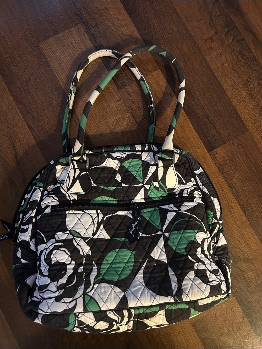 Vera Bradley Quilted Floral Tote in Black, White & Green
